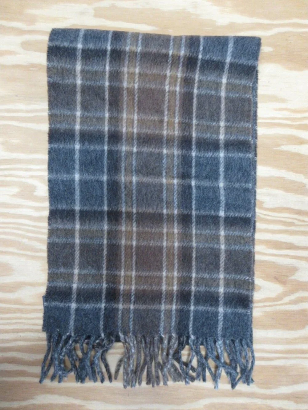 Polo Ralph Lauren Scarf Gray Lambs Wool Plaid Fringe Made in Italy